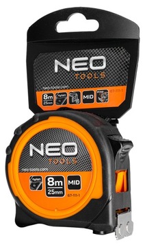 MIARA ZWIJANA STALOWA TAŚMA MIARKA METRÓWKA 8 M X 25 MM, MAGNES NEO TOOLS