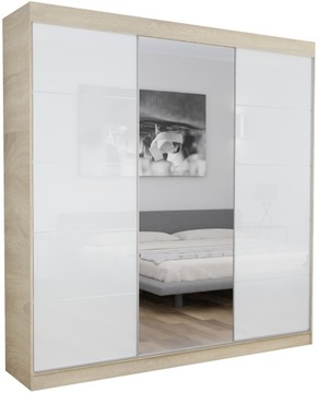 SZAFA PRZESUWNA GARDEROBA - 3D2L LUGO 170 CM DĄB SONOMA LACOBEL+LUSTRO