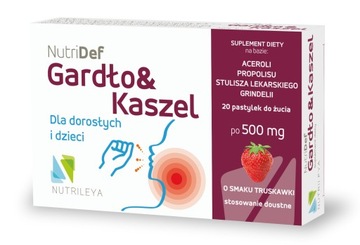 NUTRIDEF Gardło&Kaszel 20 tabl. dorośli dzieci na kaszel TRUSKAWKA