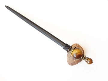 Деревянная булавка-пучок «Тигровый глаз» — длина по запросу.