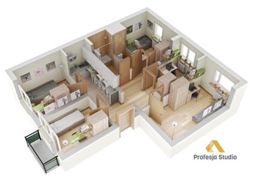 Визуализация интерьера, 3D вид сверху - площадь от 80м² до 100м²