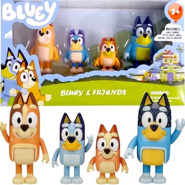 BLUEY ZESTAW 4 FIGUREK RODZINKA FIGURKI BINGO CHILI BANDIT MAMA PREZENT 8CM