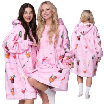 KOC BLUZA Oversize Ciepła Gruba KOCOBLUZA 2w1XXL DRINKI Futrzak z Kapturem