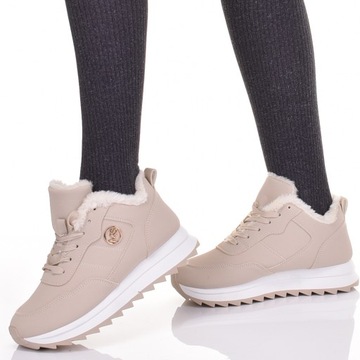 СНЕЖНЫЕ БОТИНКИ ЖЕНСКИЕ УТЕПЛЕННЫЕ, БЕЖЕВЫЕ, МОДНЫЕ