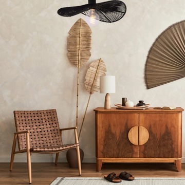 LAMPA SUFITOWA WISZĄCA ABAŻUR 41 CM CZARNY NATURALNE MATERIAŁY LOFT E27