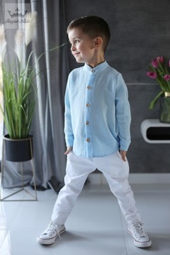 ELEGANCKIE spodnie CHŁOPIĘCE bawełniane ROYAL KIDS 116 122 białe