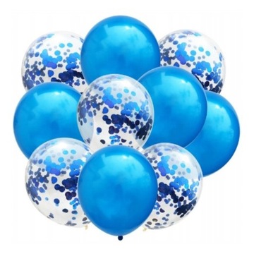 BALONY NIEBIESKIE Z NIEBIESKIM KONFETTI URODZINY BABY SHOWER ZESTAW BALONÓW
