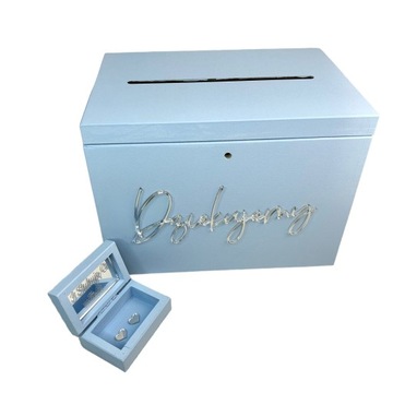 Pudełko na koperty i obrączki ślub na kluczyk baby blue srebrne lustro