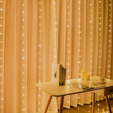 KURTYNA ŚWIETLNA CIEPŁE 300 LED 3x3 USB ŚWIĄTECZNE CHOINKOWE GIRLANDA PILOT
