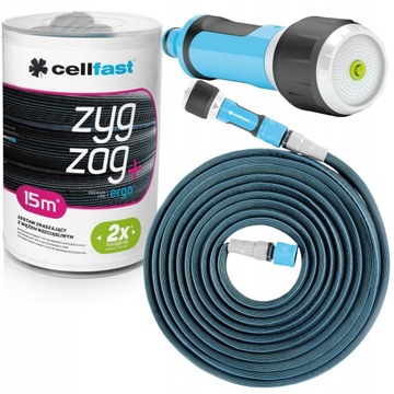 САДОВЫЙ ШЛАНГ CELLFAST, 15 М, ВЫДВИЖНОЙ ZygZag, 7,5–15 м, КОМПЛЕКТ ДЛЯ ОПРЫСКИВАНИЯ