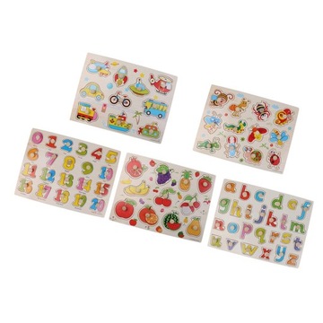 Kids Wooden Peg Puzzles Play Set, Vehicles Fruits