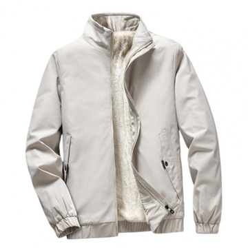 Men Jacket Fleece Lined Solid Color Long Sleeves Z