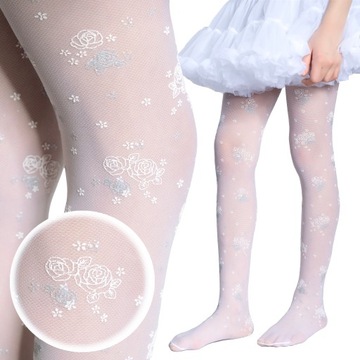 БЕЛЫЕ колготки для девочек COMMUNION с рисунком, СУПЕР КАЧЕСТВО