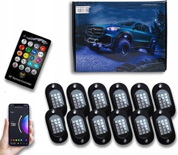 LED OŚWIETLENIE PODWOZIA NEONY SAMOCHODU APLIKACJA SMARTFON LAMPKI RGB x12