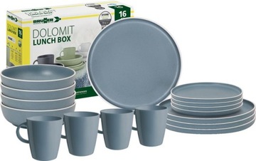 Kempingowy zestaw obiadowy z melaminy Lunch Box Dolomit niebieski - Brunner
