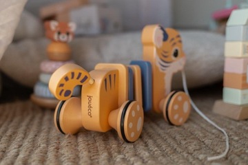 Игрушки для детей Деревянный Тигр на верёвке для тяги JOUECO