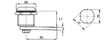 ЗАМОК ДЛЯ КОРОБКИ С ТРЕУГОЛЬНЫМ КЛЮЧОМ 9.1 FI 22x17 22 X 17 L= 53 ММ