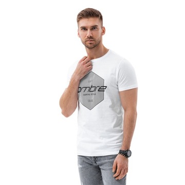 T-shirt męski bawełniany nadruk biały V1 S1753 L