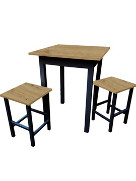 Komplet Stół 70x70 + 2x Taboret Loft DĄB ARTISAN
