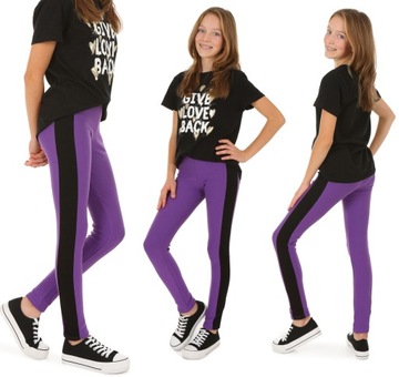 OCIEPLANE legginsy z lampasem - 128 PURPUROWY