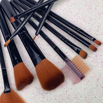 НАБОР КИСТЕЙ ДЛЯ МАКИЯЖА 12 ШТ. + ТЮБИК, ЧЕРНЫЙ