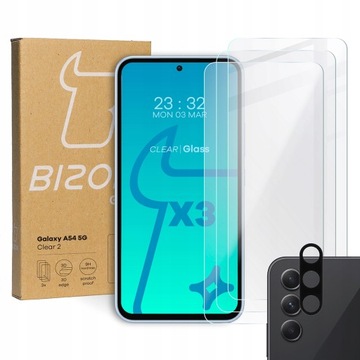 3x Szkło + szybka na aparat BIZON do Galaxy A54 5G