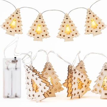 LAMPKI CHOINKI DREWNIANE LED OZDOBA ŚWIĄTECZNA NA BATERIE 120CM