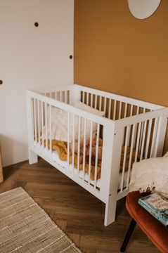 ŁÓŻECZKO Dziecięce Drewniane 120x60 Białe OLIVIA z Barierką +Materac +Przew