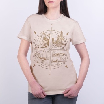 T-shirt damski RÓŻA WIATRÓW kompas podróże beż M
