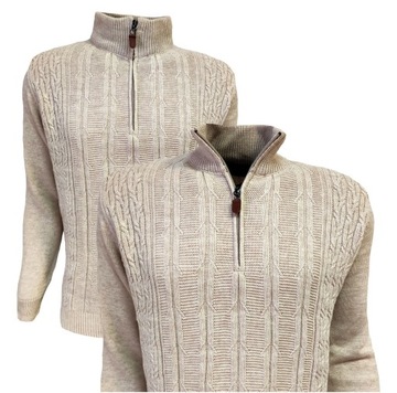 SWETER MĘSKI KRÓTKI ZAMEK STÓJKA KREMOWY L