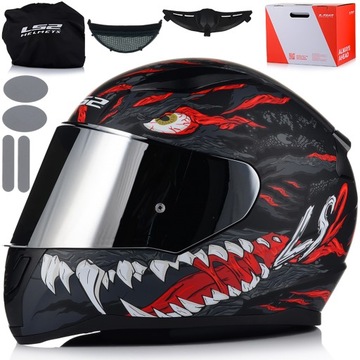KASK MOTOCYKLOWY LS2 FF353 RAPID II KAIJU 06 + LUSTRZANKA ZŁOTA SZYBA