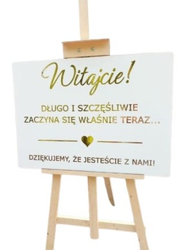 Tablica powitalna 40x60 Witajcie Dziękujemy że jesteście Złote napisy Ślub