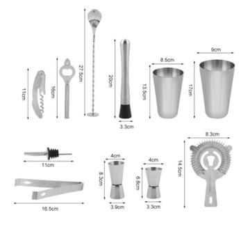 БАРМЕННЫЙ НАБОР ДЛЯ НАПИТКОВ BOSTON SILVER SHAKER JIGGER 14 шт. ПРЕМИУМ