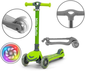 Hulajnoga trójkołowa dla dzieci koła LED Scooter Boogie Zielony Milly Mally