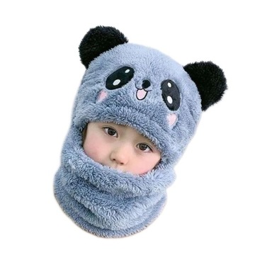 Czapka zimowa KOMINIARKA DLA CHŁOPAKA PANDA niedźwiedź niebieska MIŚ szalik