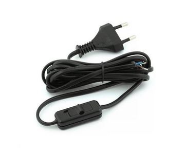 Przewód kabel z wtyczką i włącznikiem 2 m CZARNY 1