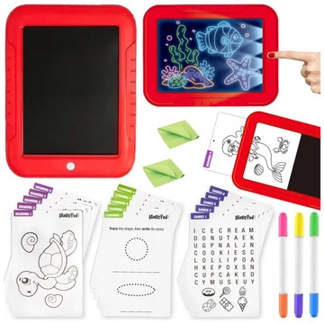 TABLET DLA DZIECI MAGICZNY LED DO RYSOWANIA ZESTAW RYSIK AŻ 30 SZABLONÓW