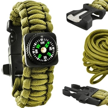 BRANSOLETKA SURVIVAL 5w1 KRZESIWO KOMPAS GWIZDEK NÓŻ LINKA