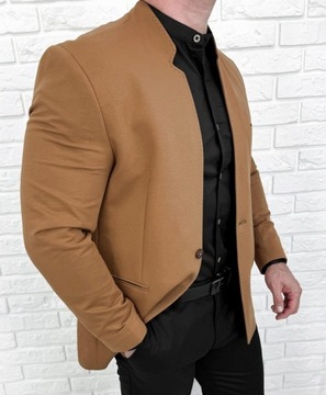 Мужская куртка-стойка светло-бежевого цвета, повседневная, приталенного кроя 48