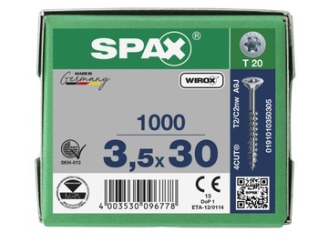 Wkręty do drewna SPAX 3.5 x 30 Główka Stożkowa TX