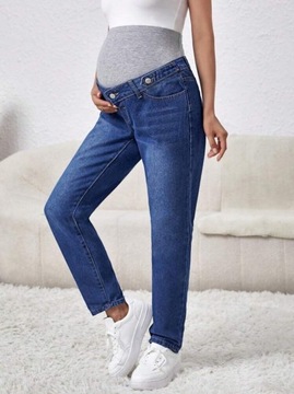 SHEIN niebieskie spodnie jeansowe ciążowe z pasem 44