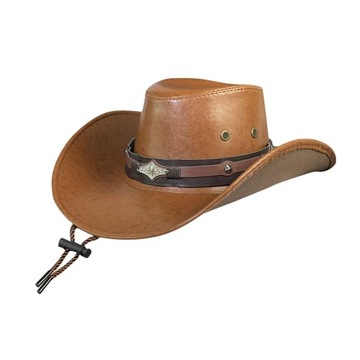 Zachodni kowbojski kapelusz PU Skórzana czapka z szerokim rondem Modne jazzowe kapelusze w kolorze brązowym