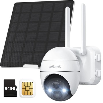 Kamera Solarna Obrotowa GSM 3G/4G LTE SIM 2K 3MPx Biały 4x Zoom+ 64GB KARTA