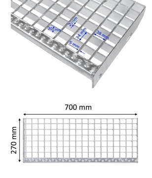 Ступеньки WEMA 700x270 мм | оцинкованный | 30x2 мм | металлическая ступенька, ступени