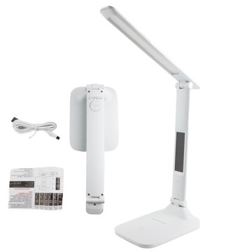 LAMPKA BIURKOWA LED Z ZEGAREM + TERMOMETREM 36.6cm biały