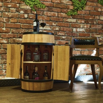 Drewniany barek z beczki z drzwiczkami kolor dąb