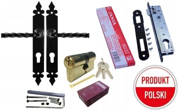 KLAMKA ZAMEK 90/22 WKŁADKA 3 KLUCZE DO FURTKI DRZWI CZARNY ZESTAW PREMIUM