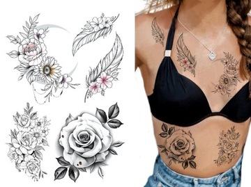 NOWOŚĆ REALISTYCZNY Tatuaż gałązka z kwiatami pióra Duży wybór wzorów TM269