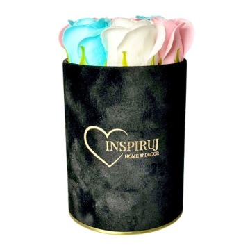 ЦВЕТОЧНАЯ КОРОБКА С МЫЛЬНЫМИ ЦВЕТАМИ ПОДАРОЧНЫЕ ЦВЕТЫ МЫЛЬНЫЕ РОЗЫ ВЕЛУРОВАЯ КОРОБКА