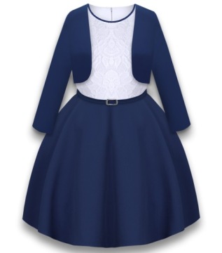 ЭЛЕГАНТНОЕ кружевное платье-болеро MARYSIA 152 темно-синее RIMKO POLSKA